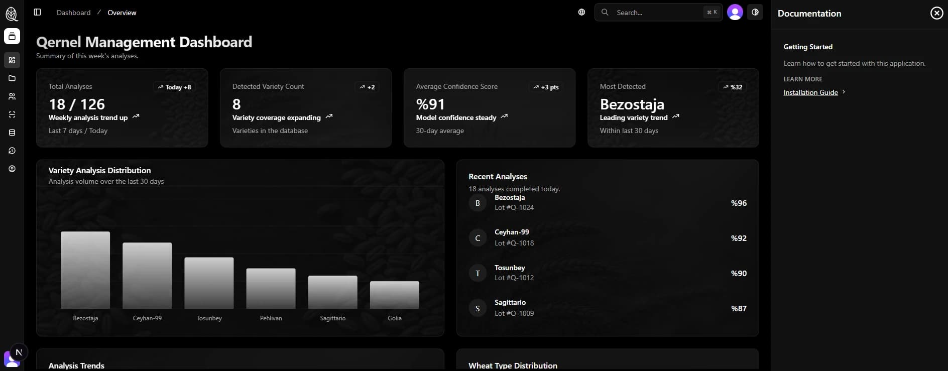 Огляд панелі керування Qernel у темному режимі