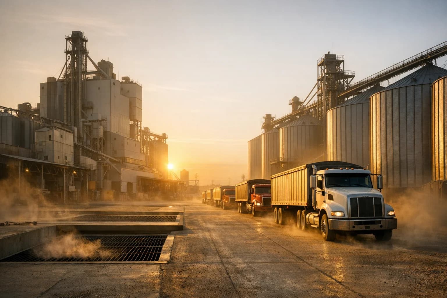 Κινηματογραφική εγκατάσταση αλευρόμυλου και παραλαβής σιτηρών στην ανατολή