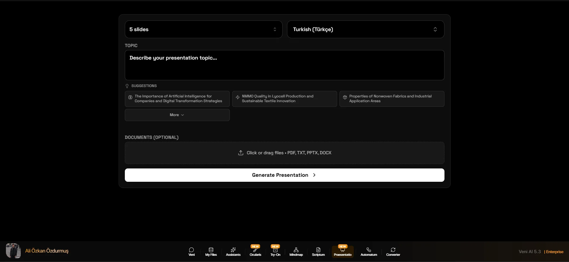 Presentation AI Interface